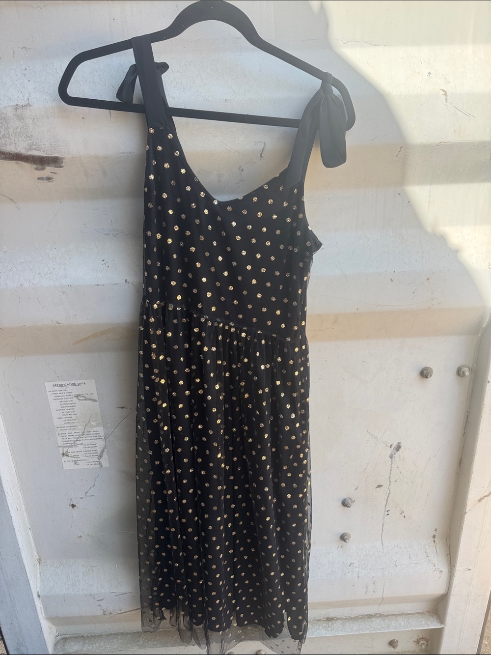 Modcloth Black Midi Dress with Gold Polka Dots